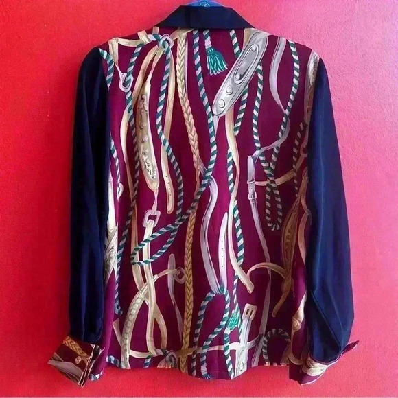 Vintage novelty chain print button front blouse size 11R - Picture 4 of 6